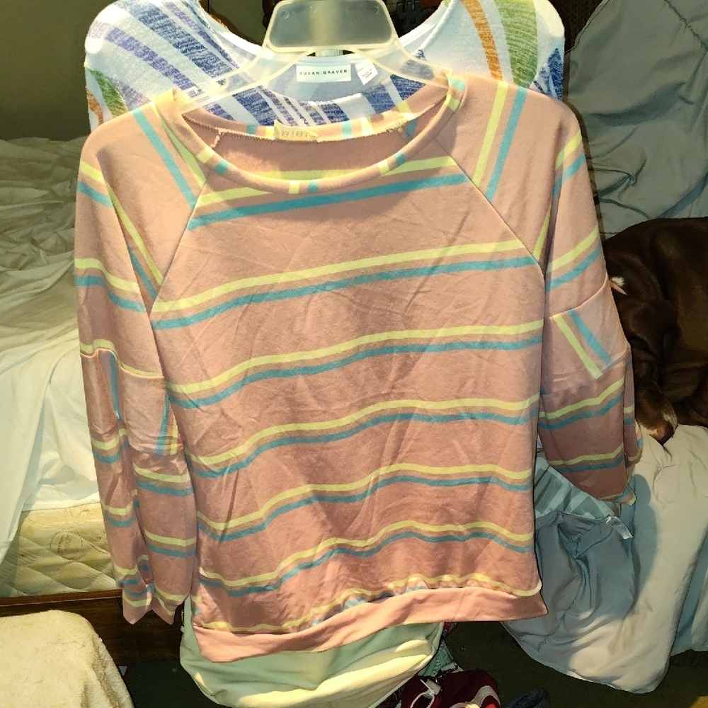 BiBi Pink and Blue Boxy Sweatshirt with Relaxed Fit